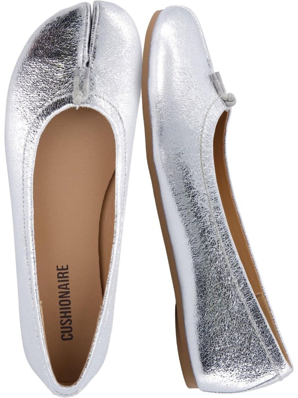 Women's Silver Faux Leather Split Toe Ballet Flats with Flexible Sole Soft Shoes